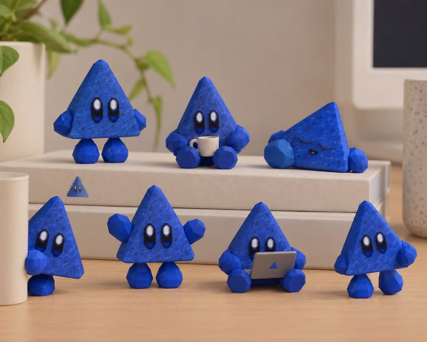 Seven BLUECHIP figures deployed across a desk